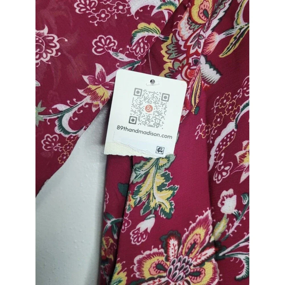 8th & Madison maroon floral long sleeve cute partial button pop over top XL NWT